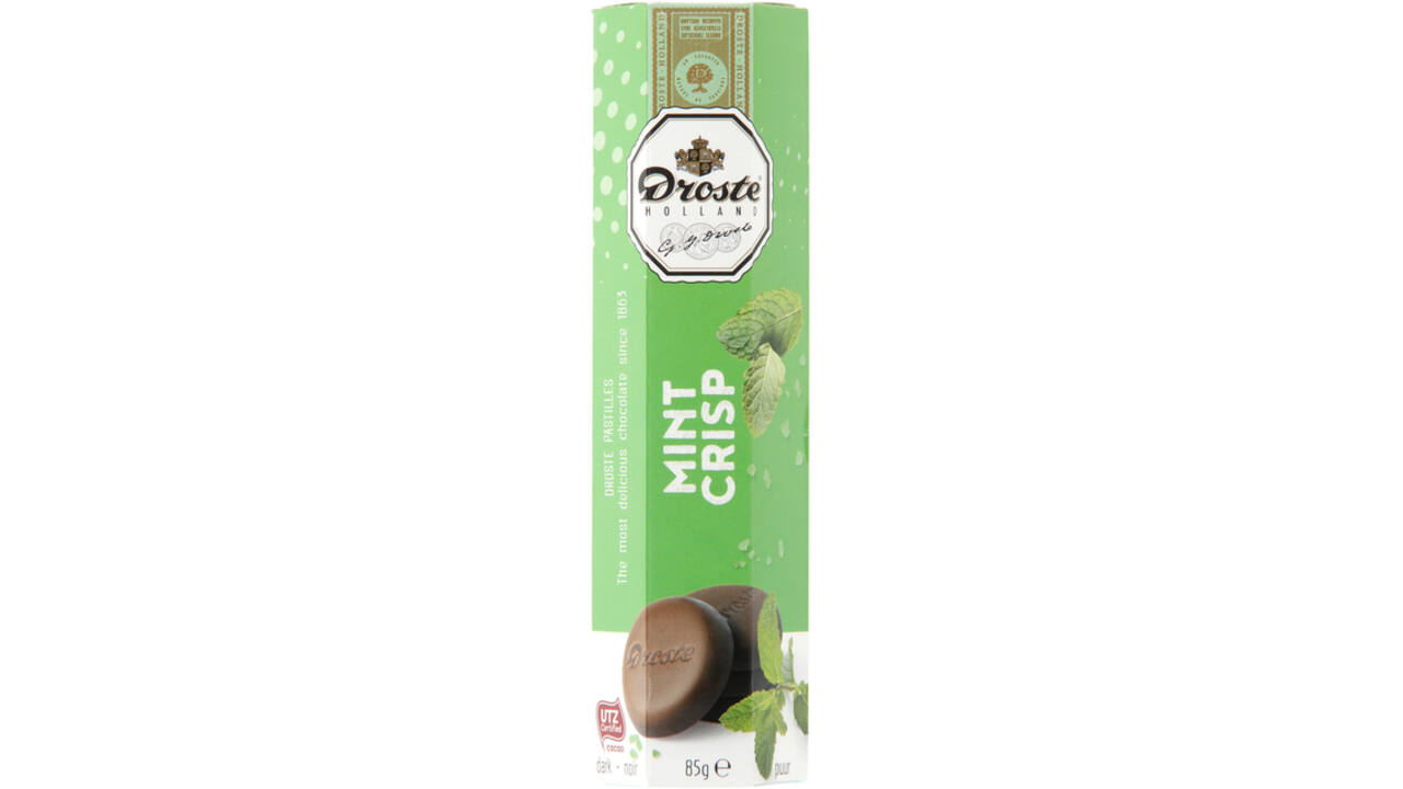 Chocolade Droste pastilles puur mint crisp 85gr