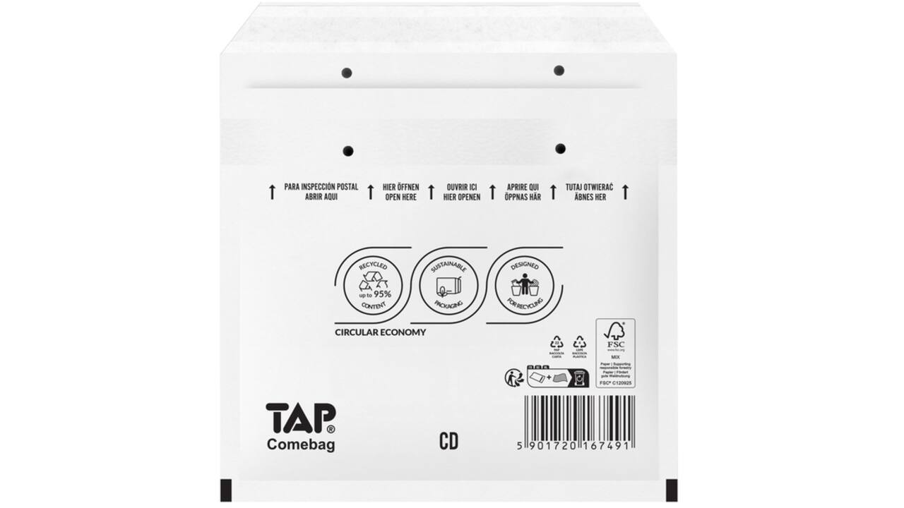Envelop TAP Comebag luchtkussen tbv CD 200x175mm 100 stuks