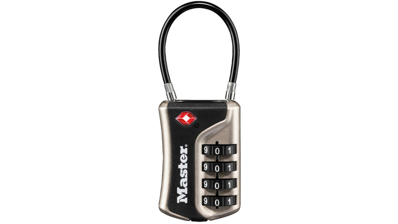 Hangslot Masterlock 4-cijfer combinatie TSA flexibele beugel zwart 35mm