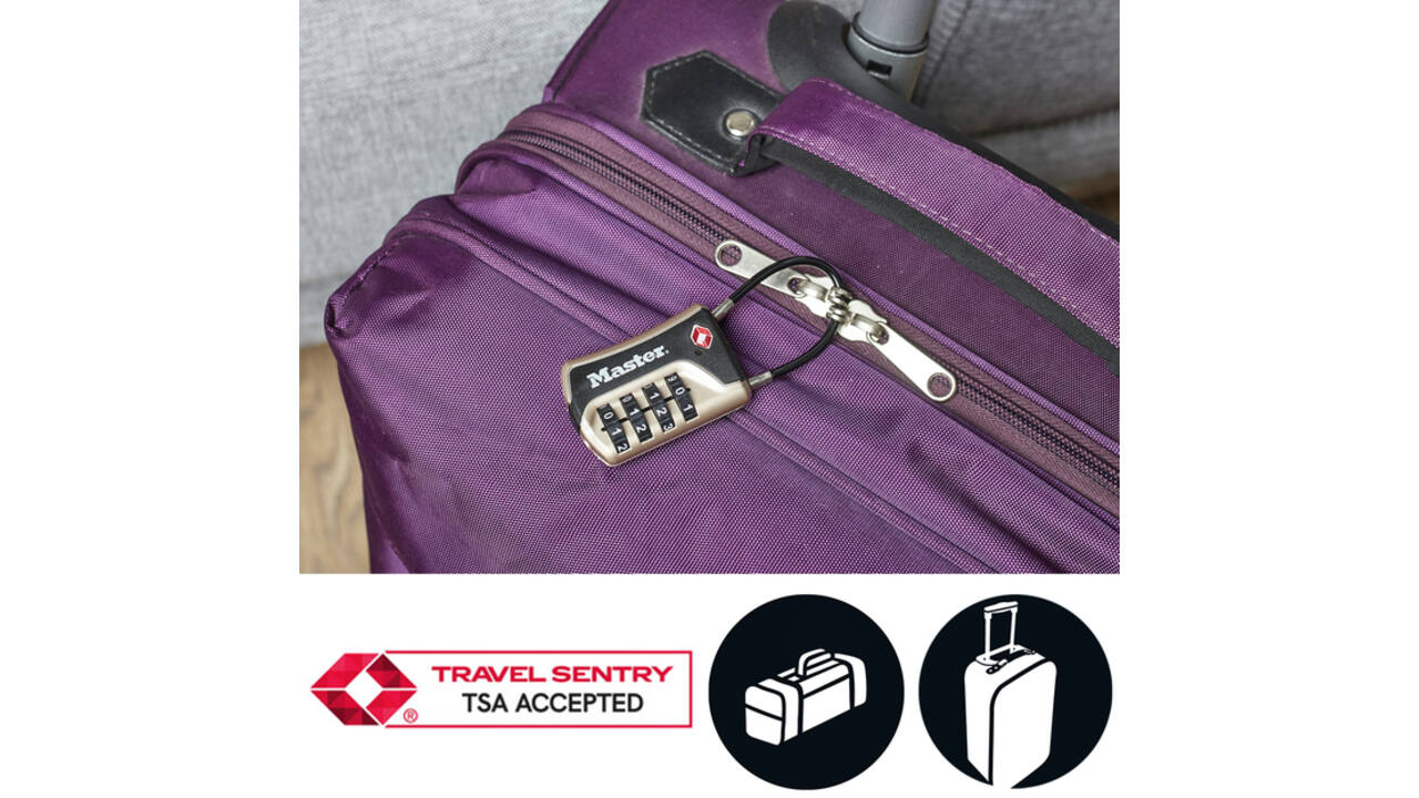 Hangslot Masterlock 4-cijfer combinatie TSA flexibele beugel zwart 35mm