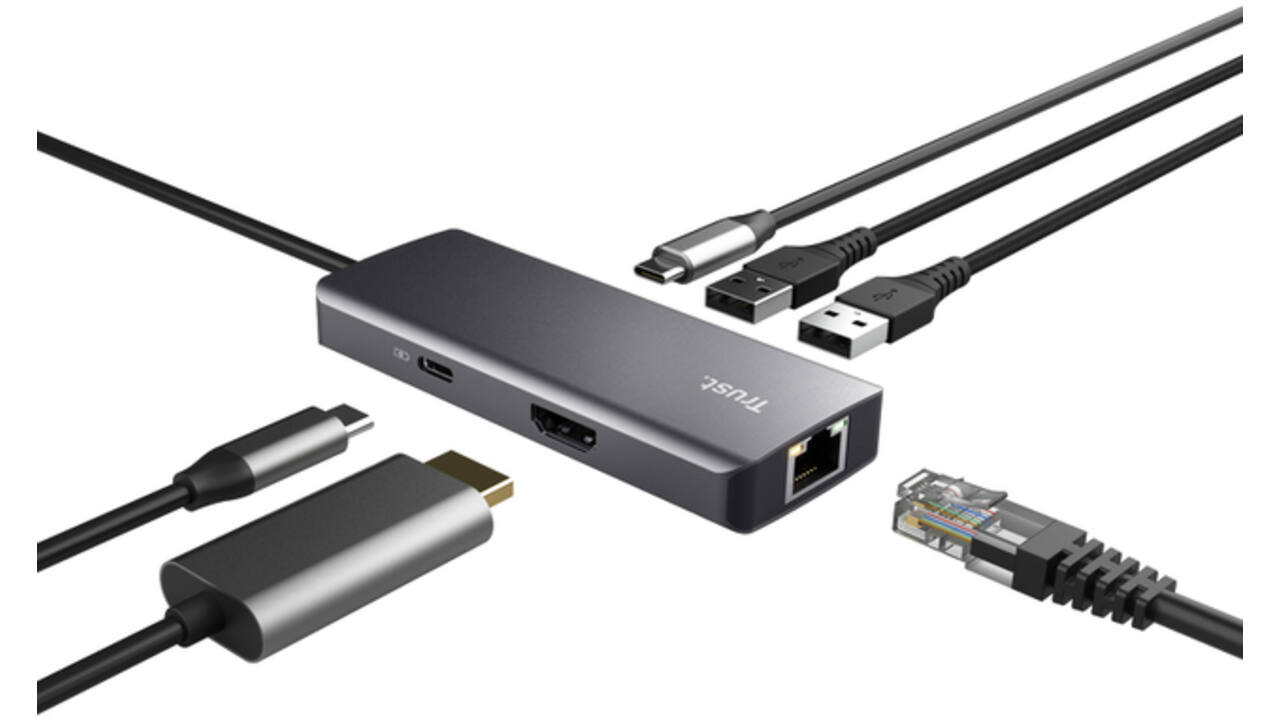 Adapter Trust DALYX 6-in-1 USB-C multipoort grijs