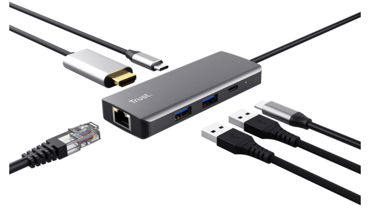 Adapter Trust DALYX 6-in-1 USB-C multipoort grijs