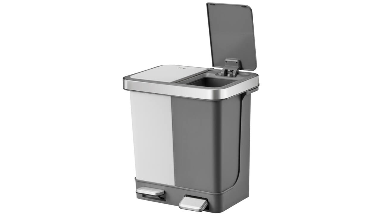 Afvalbak EKO Hana Duo Recycling pedaalemmer 2x10liter grijs wit
