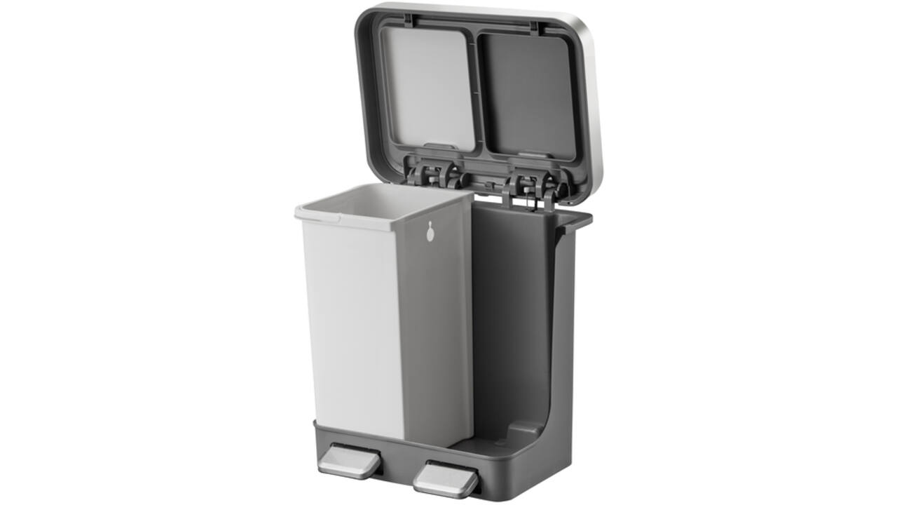 Afvalbak EKO Hana Duo Recycling pedaalemmer 2x10liter grijs wit