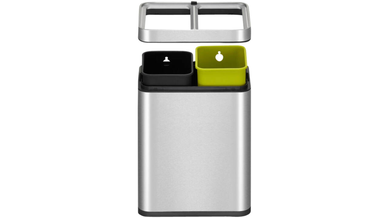 Afvalbak EKO Laguna Slim met inwerpopening 2x10liter RVS