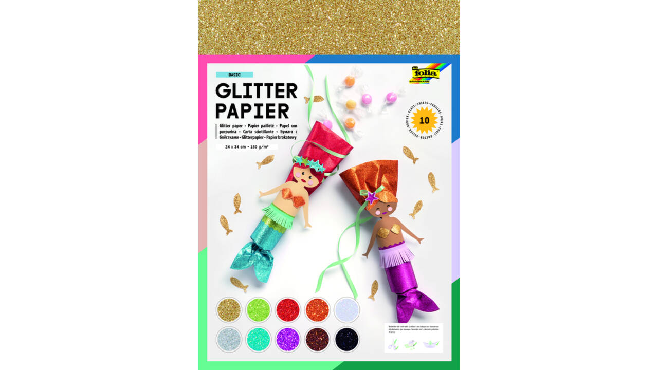 Glitterpapier Folia 1-zijdig 24x34cm 170gr 10 vel assorti