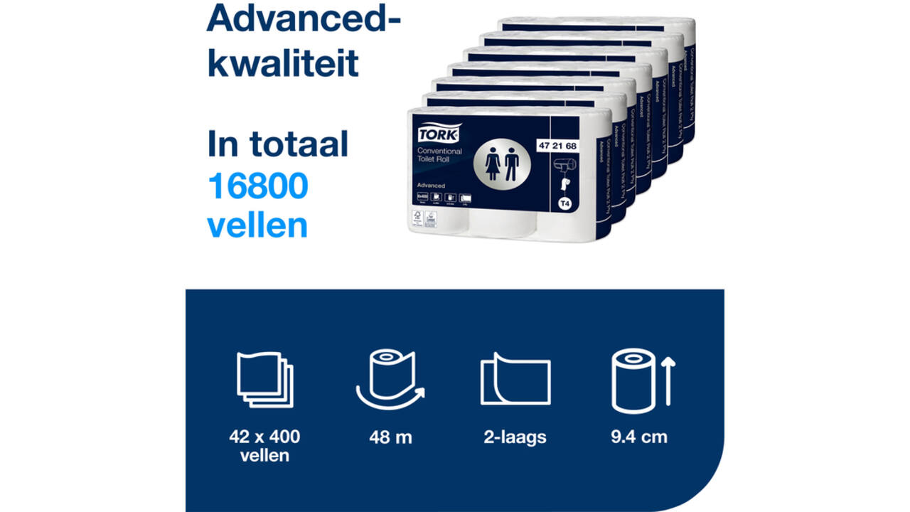 Toiletpapier Tork T4 advanced 2-laags 400vel wit 472168