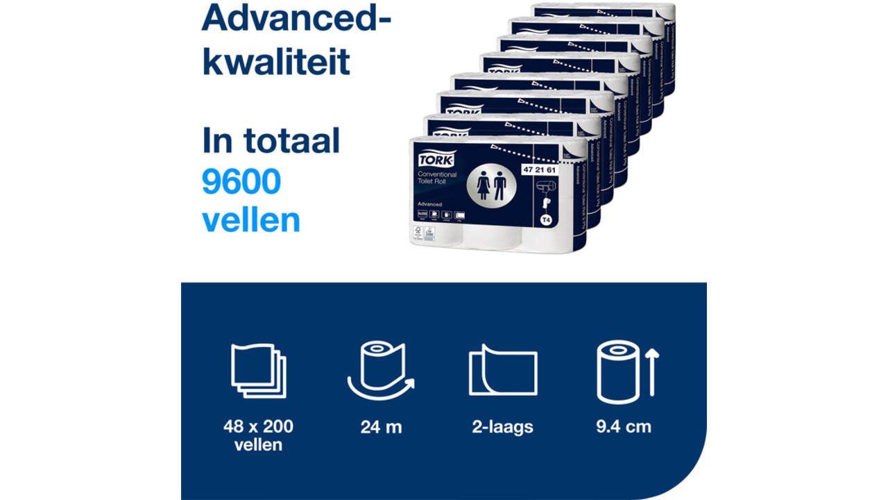 Toiletpapier Tork T4 advanced 2-laags 200vel wit 472161