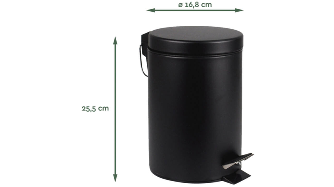 Afvalbak BRASQ pedaalemmer 3 liter zwart