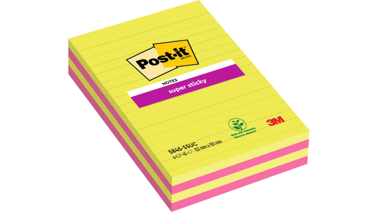 Memoblok 3M Post-it 584 127x203mm Super Sticky lijn assorti kleur