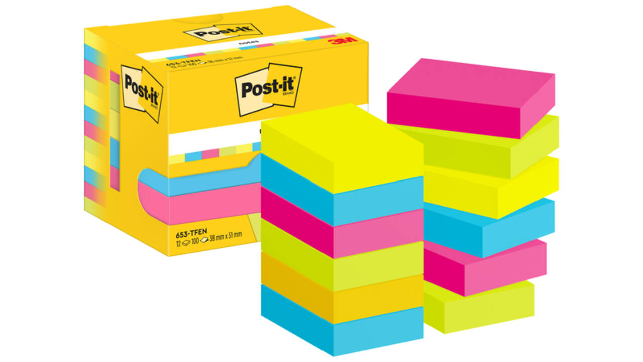 Memoblok 3M Post-it 653 38x51mm neon assorti kleur