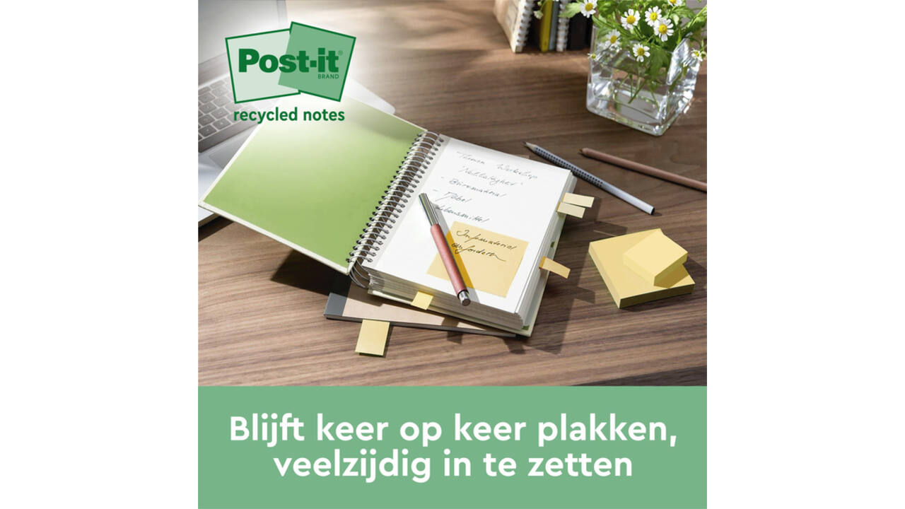 Memoblok 3M Post-it 654 76x76mm recycle geel 18 + 6 gratis