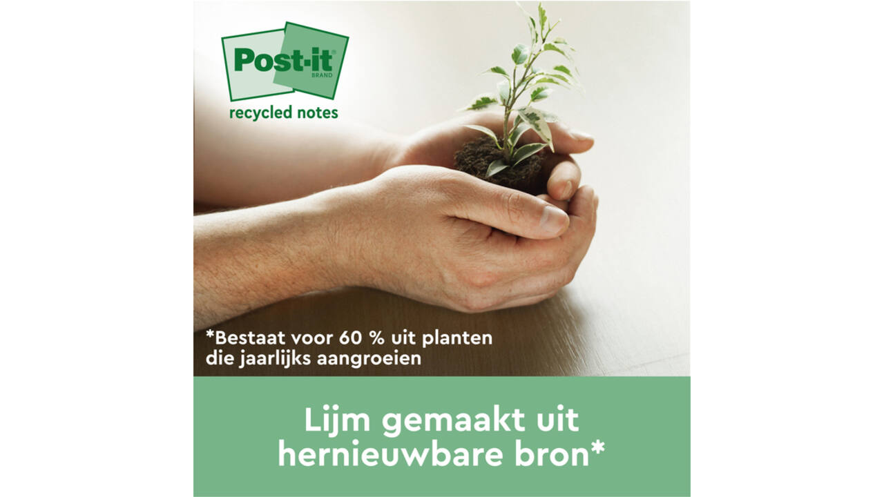 Memoblok 3M Post-it 654 76x76mm recycle geel 18 + 6 gratis