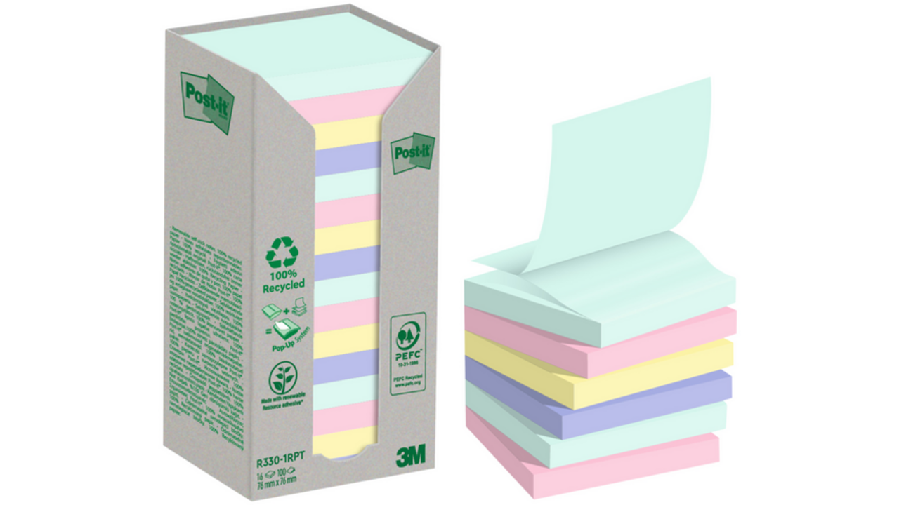 Memoblok 3M Post-it Z-Note R330 76x76mm recycle assorti kleur