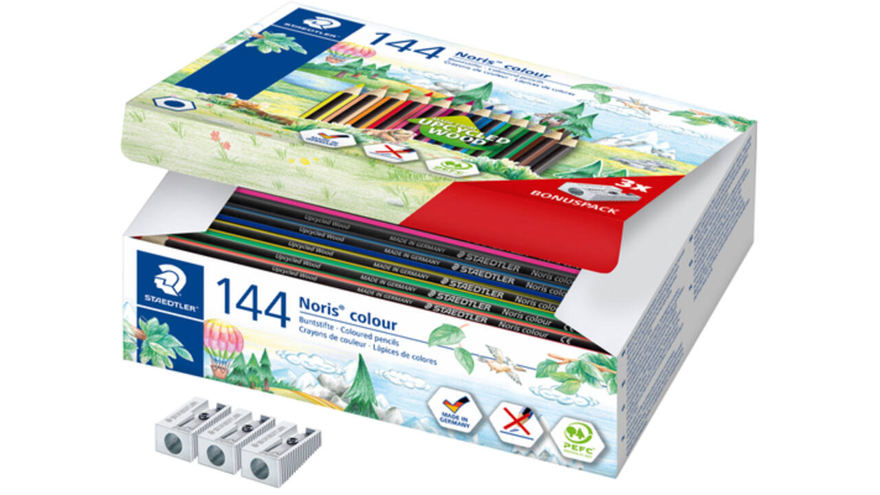 Kleurpotloden Staedtler Noris classpack à 144 stuks 12 kleuren + 3 puntenslijpers gratis