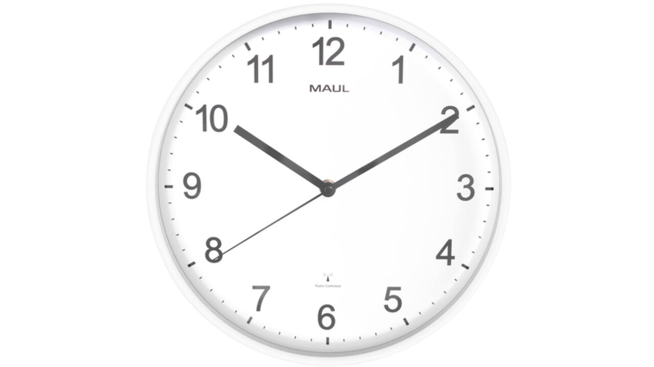 Wandklok MAUL Sprint RC Ø30x5cm kunststof wit/wit incl batterij