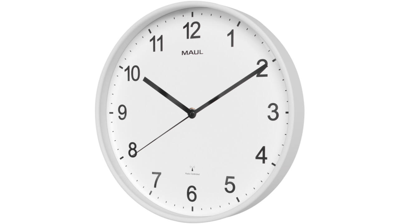 Wandklok MAUL Sprint RC Ø30x5cm kunststof wit/wit incl batterij