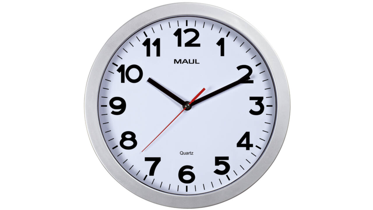 Wandklok MAUL Step Quartz Ø30x5cm kunststof zilver/wit stildraaiend