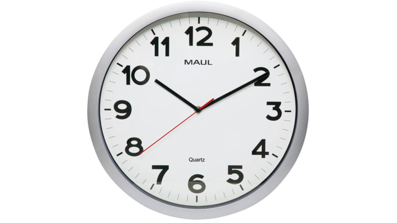 Wandklok MAUL Step Quartz Ø40x5cm kunststof zilver/wit stildraaiend
