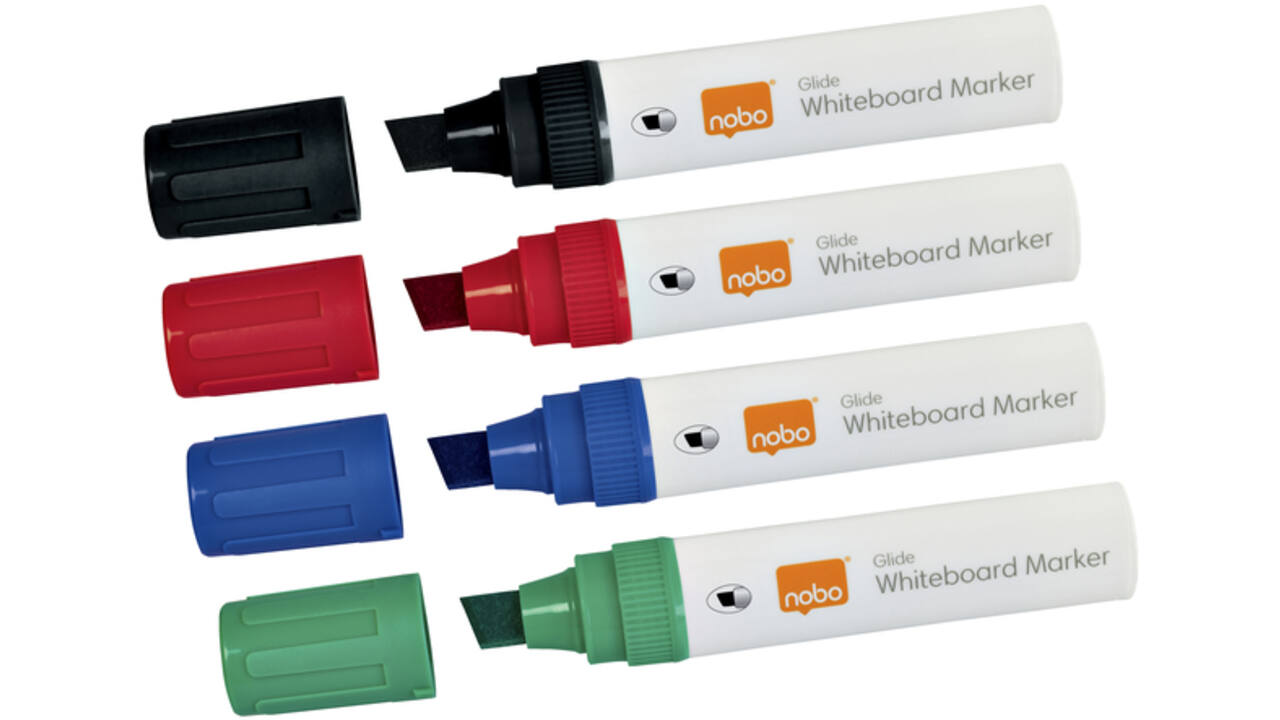 Viltstift Nobo whiteboard Glide schuin assorti 10mm 4stuks