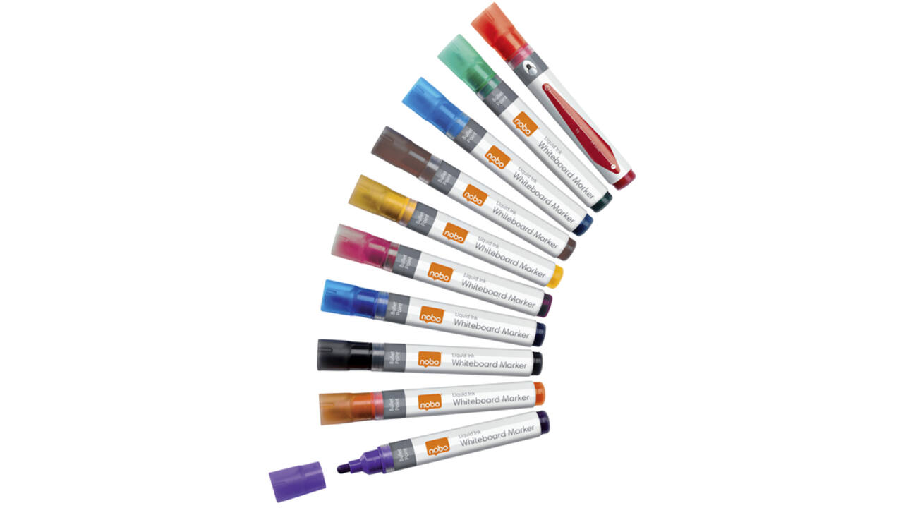 Viltstift Nobo whiteboard Liquid ink rond assorti 3mm 10stuks
