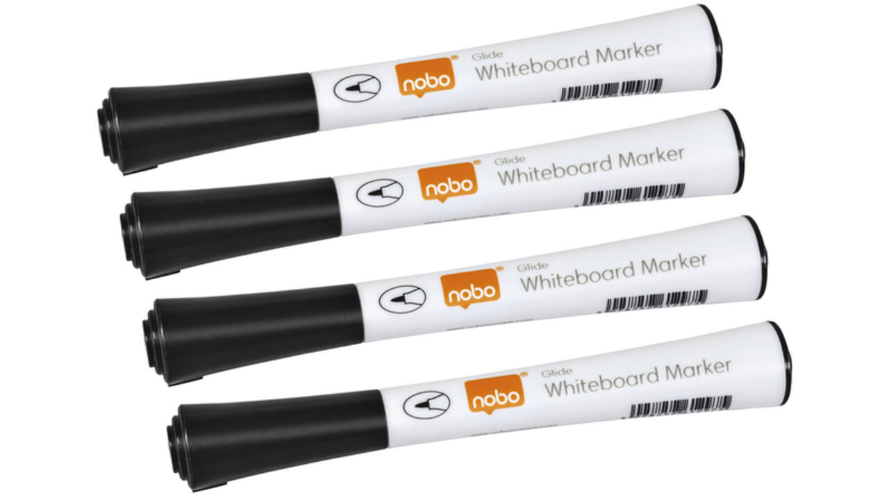 Viltstift Nobo whiteboard Glide fijn zwart 1mm 4stuks