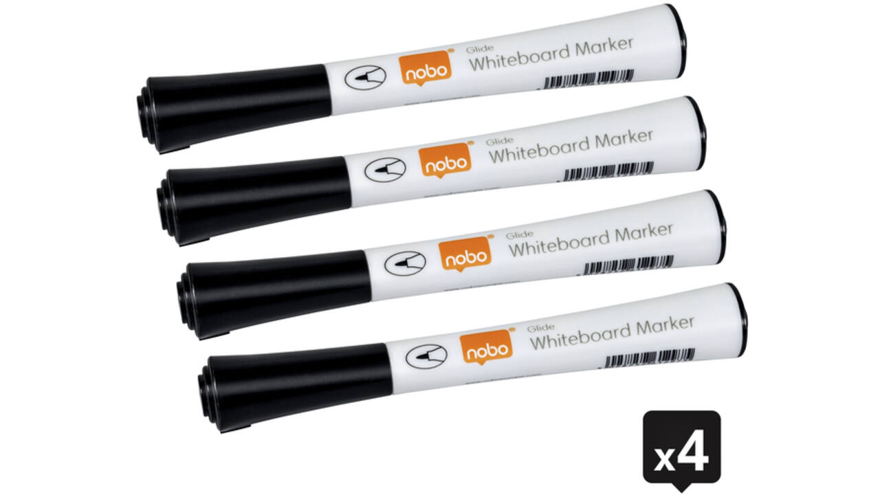 Viltstift Nobo whiteboard Glide fijn zwart 1mm 4stuks
