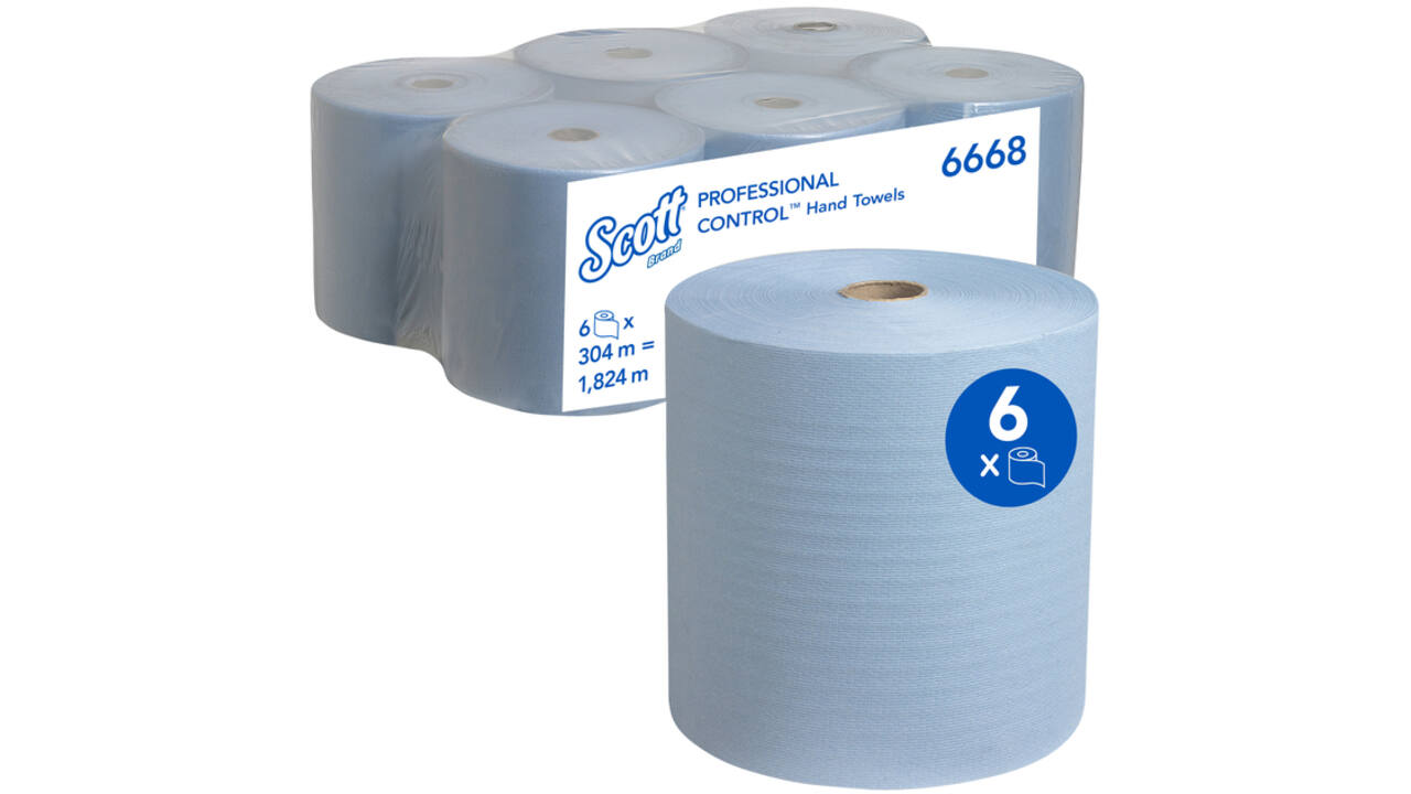 Handdoekrol Scott 1-laags 304m blauw 6668