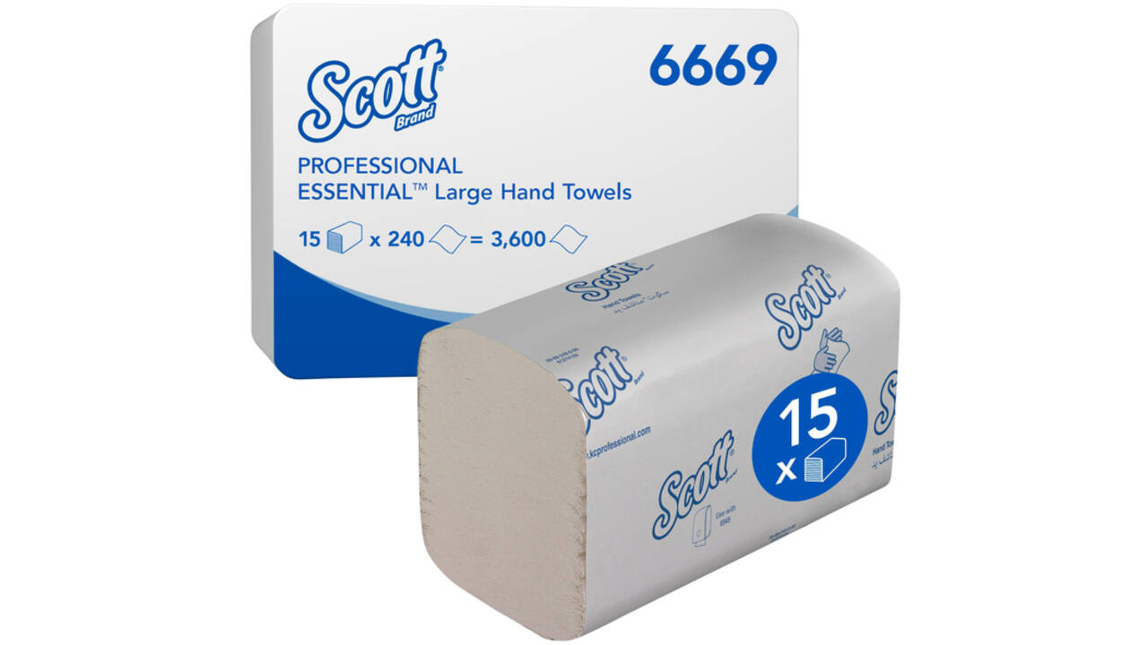 Handdoek Scott Essential i-vouw 1-laags 200x318mm 15x240 vel wit 6669