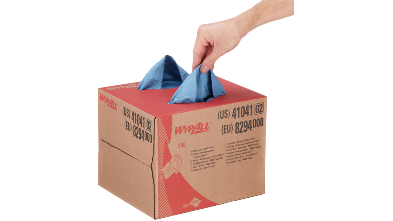 Poetsdoek WypAll X80 PowerClean 28,2x42,70cm 160 vel draagdoos blauw 8294