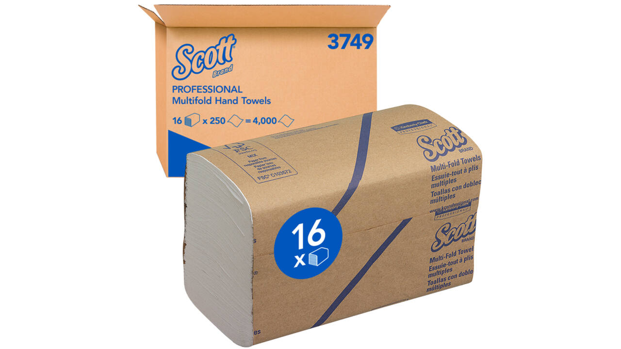 Handdoek Scott m-vouw 1laags 20.3x24cm wit 16x250stuks 3749