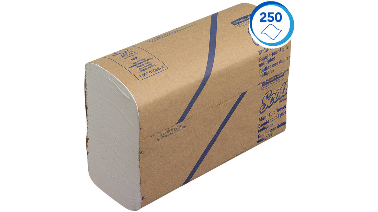 Handdoek Scott m-vouw 1laags 20.3x24cm wit 16x250stuks 3749