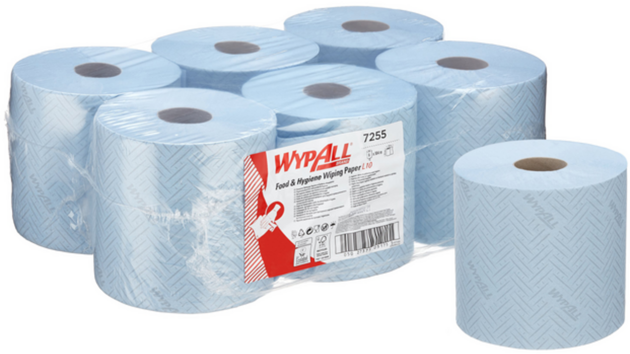Poetsrol WypAll L10 1-laags 19,5x304m 800vel blauw 7255