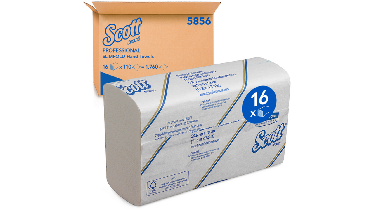 Handdoek Scott Slimfold m-vouw 1-laags 19x29,5cm wit 16x110stuks 5856