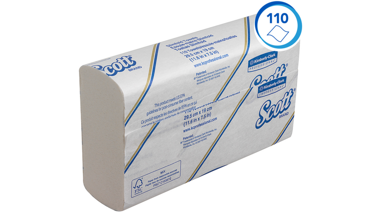 Handdoek Scott Slimfold m-vouw 1-laags 19x29,5cm wit 16x110stuks 5856