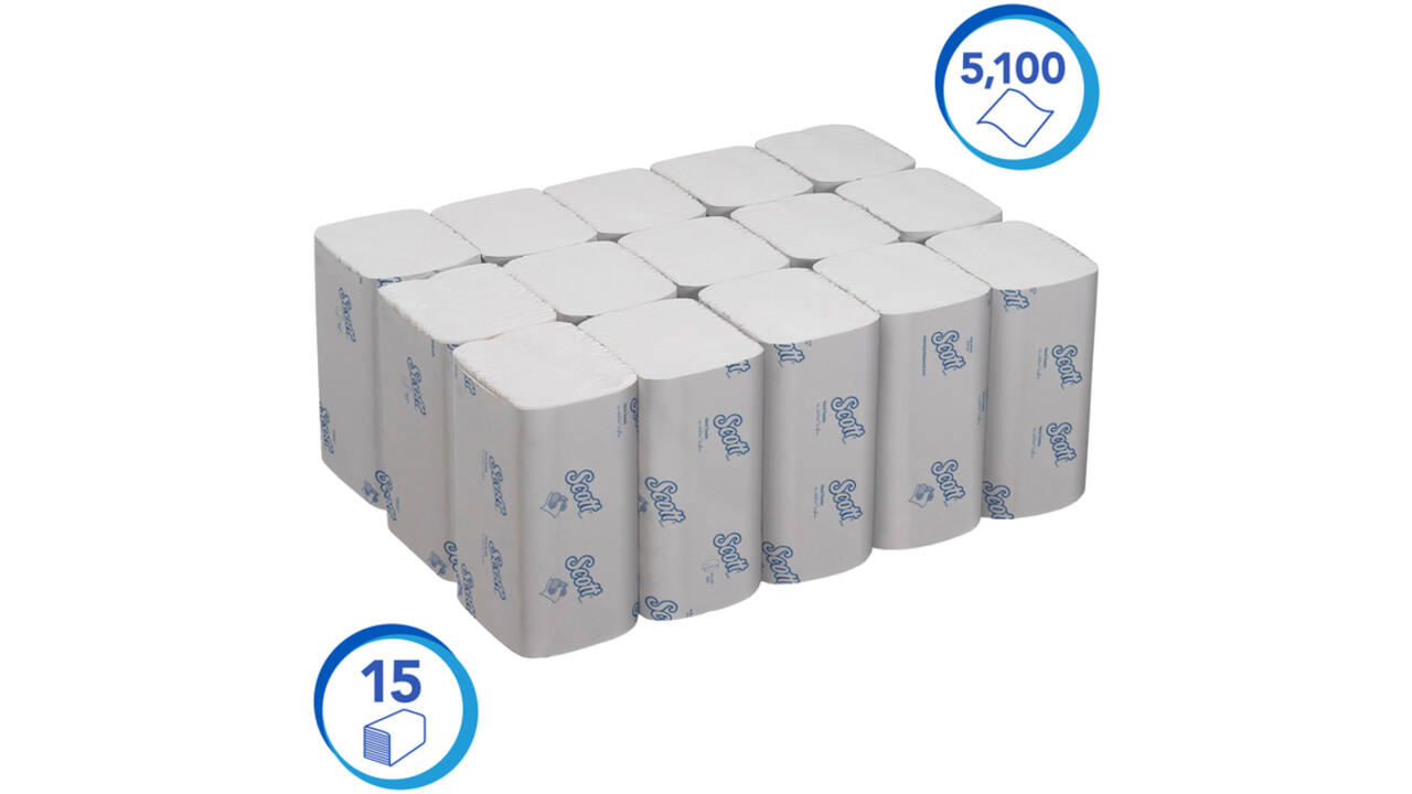 Handdoek Scott Essential i-vouw 1-laags 20x21cm wit 15x340stuks 6617
