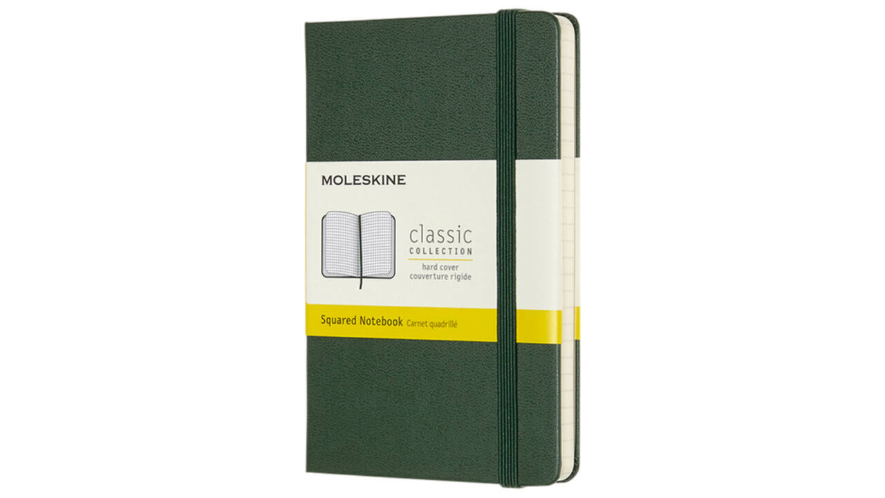Notitieboek Moleskine pocket 90x140mm ruit 5x5mm hard cover myrtle green