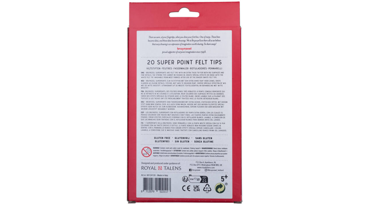 Viltstift Bruynzeel Super Point set á 20 kleuren