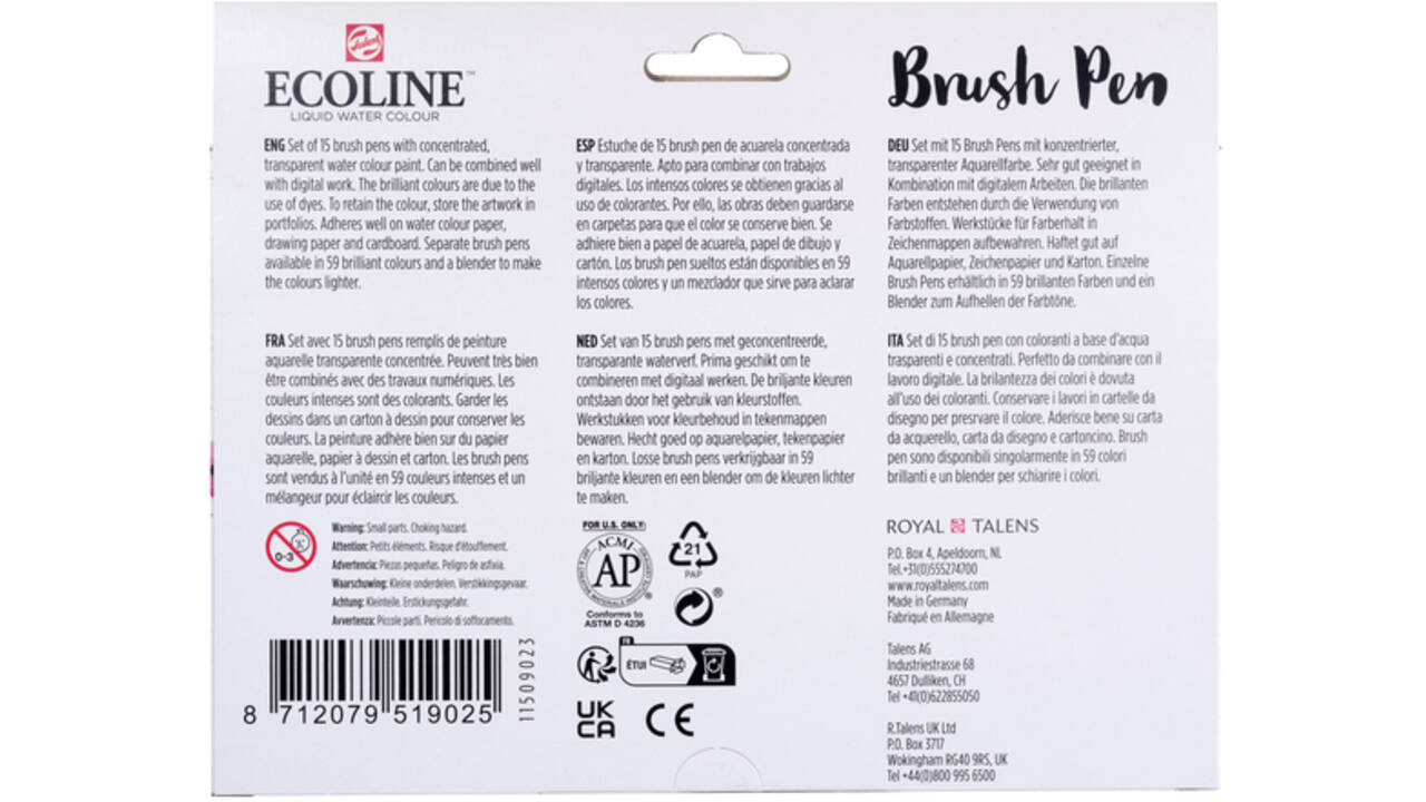 Brushpen Talens Ecoline set á 15 kleuren
