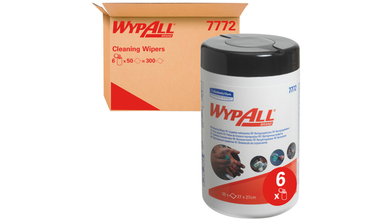 Reinigingsdoek WypAll geïmpregneerd 27x27cm 50vel per bus groen 7772