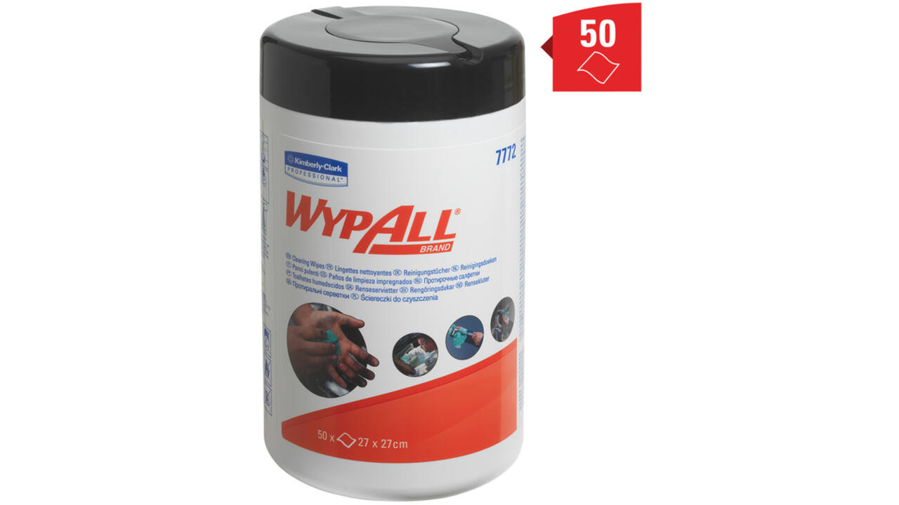 Reinigingsdoek WypAll geïmpregneerd 27x27cm 50vel per bus groen 7772