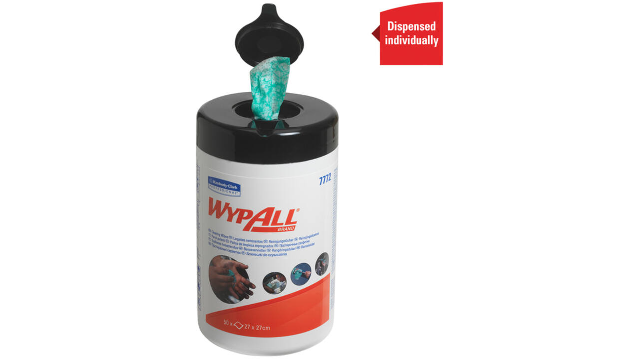 Reinigingsdoek WypAll geïmpregneerd 27x27cm 50vel per bus groen 7772