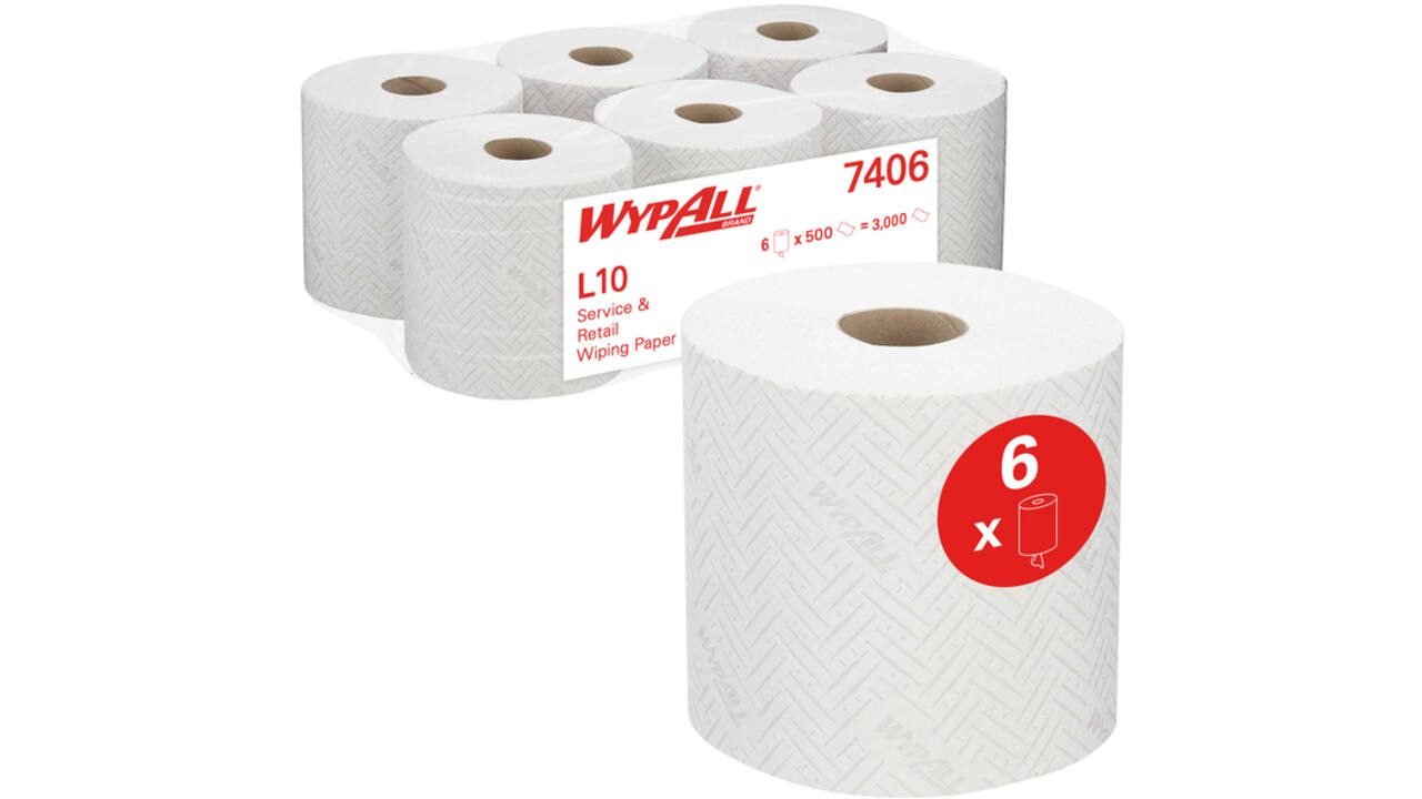 Poetsrol WypAll L10 1-laags 18,3cmx190m 500vel wit 7406