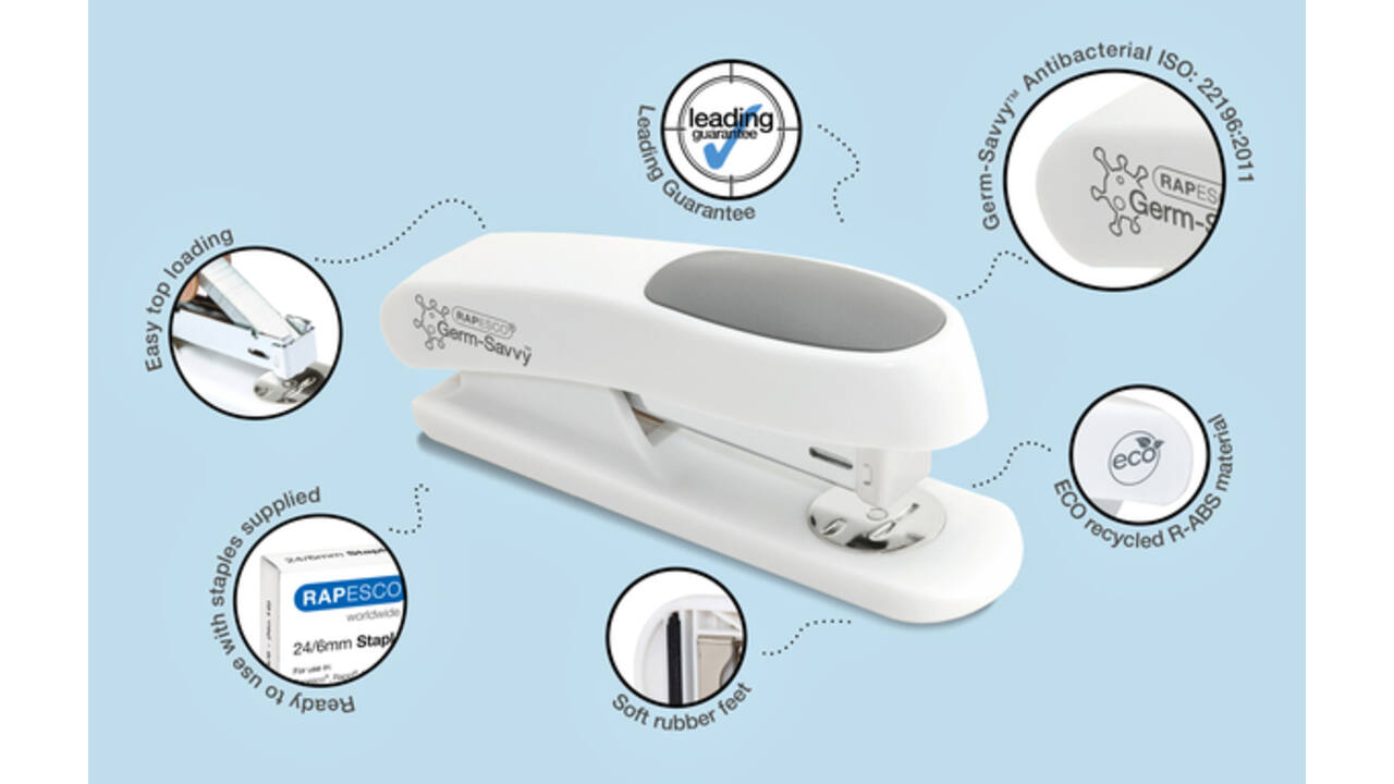 Nietmachine Rapesco Germ-Savvy ECO Sting Ray antibacterieel 24/6mm wit