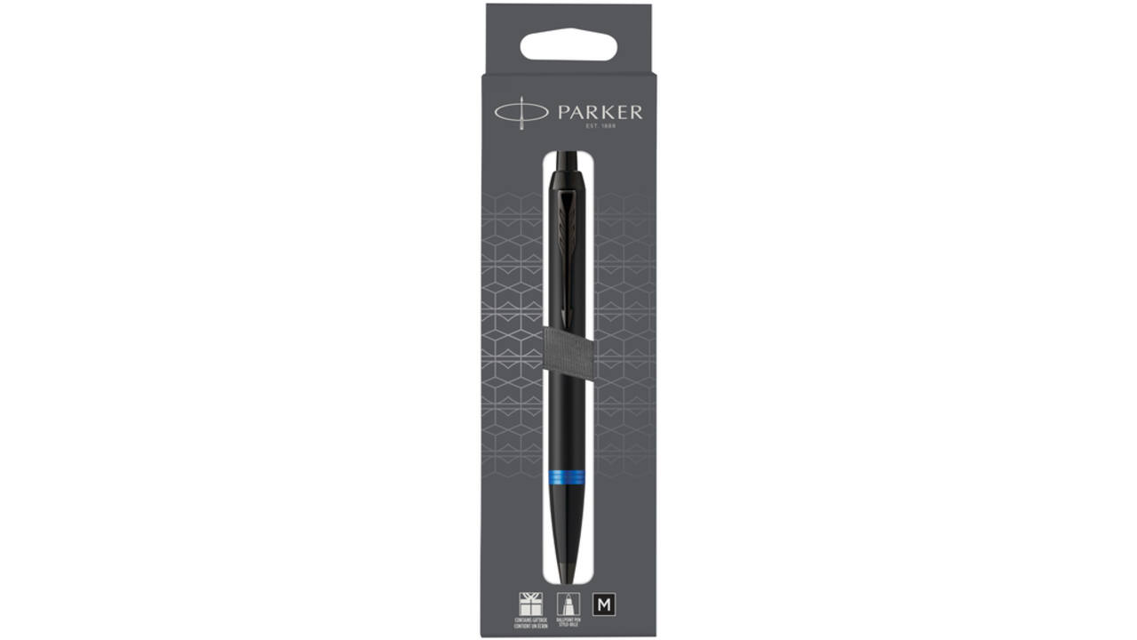 Balpen Parker IM black blue vibrant ring medium blister à 1 stuk