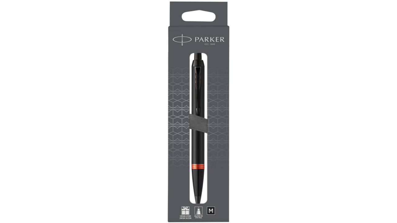 Balpen Parker IM black orange vibrant ring medium blister à 1 stuk