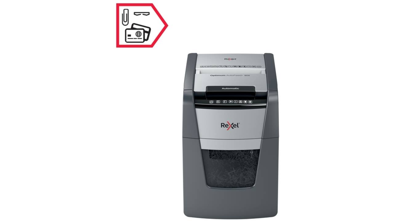 Papiervernietiger Rexel Optimum Auto+ 90X snippers 4x28mm