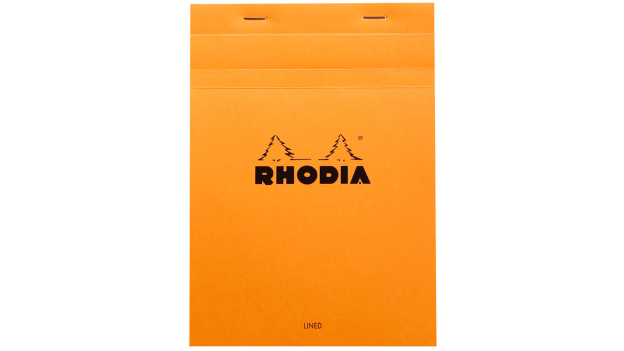 Schrijfblok Rhodia A5 lijn 80 vel 80gr met kantlijn oranje