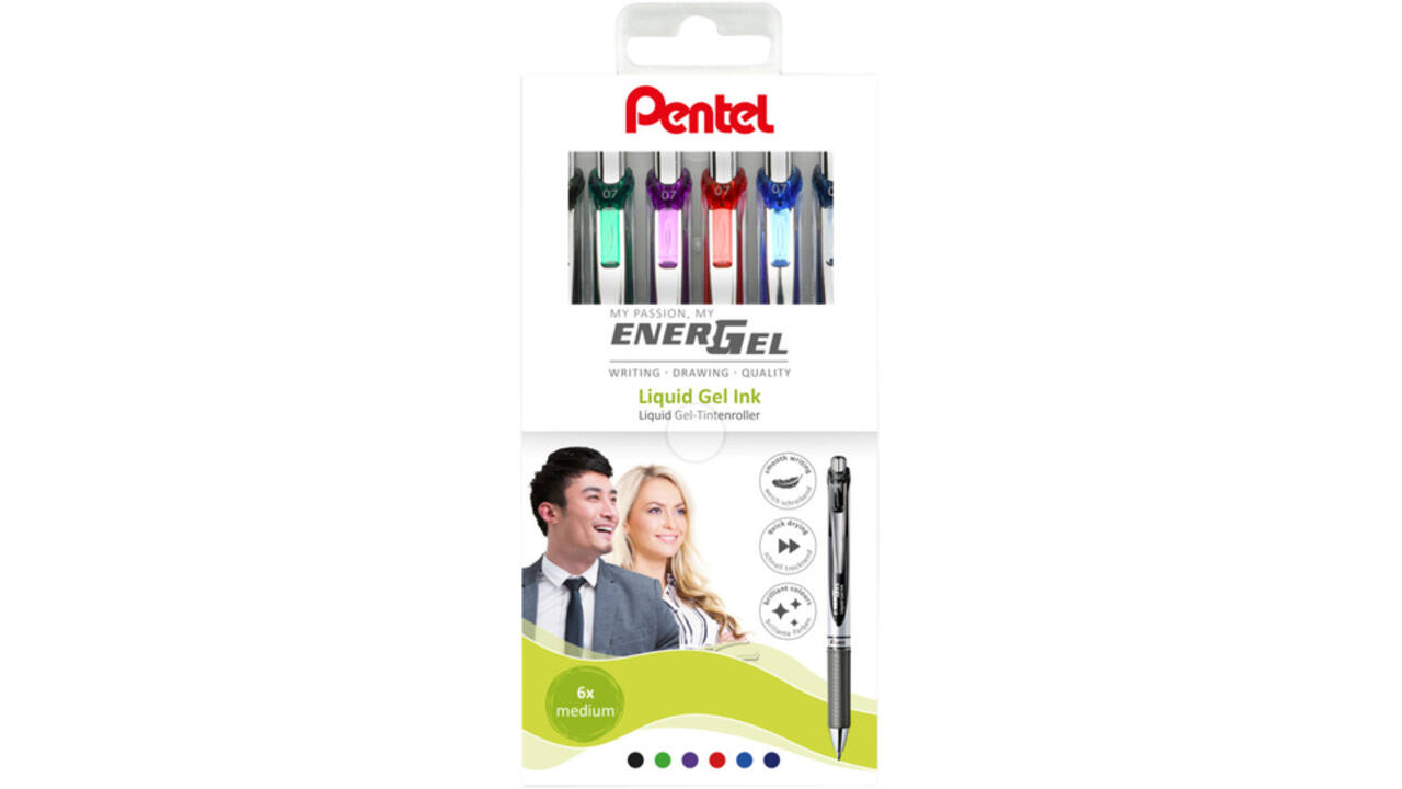 Gelschrijver Pentel BL77 Energel medium assorti etui à 6 stuks