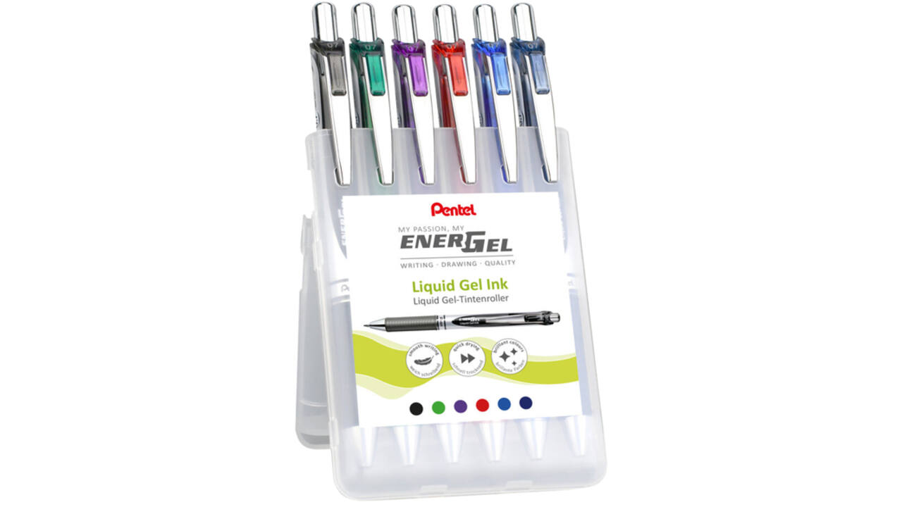Gelschrijver Pentel BL77 Energel medium assorti etui à 6 stuks